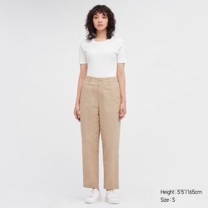 Uniqlo relaxed fit tapered leg linen pants beige